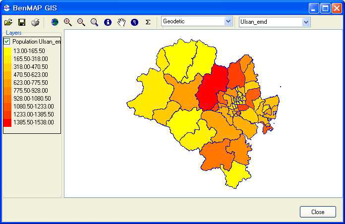 울산광역시의 인구현황(2005년, 0~4세, 여자)