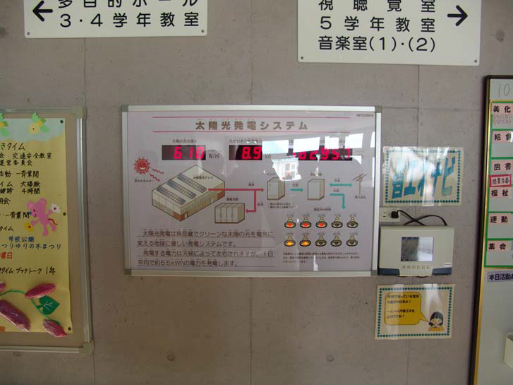 일본 이루마가와 초등학교 환경교육용 게시판(태양발전 현황)