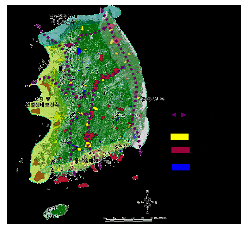 우리나라의 광역생태축 설정 현황