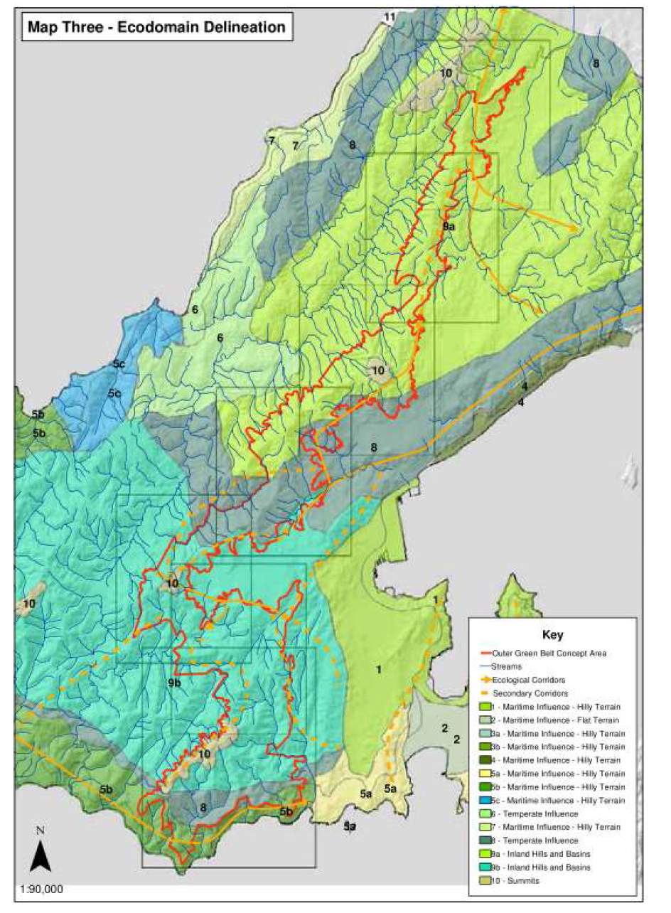 뉴질랜드 웰링턴의 Outer Green Belt의 생태도메인 설정 사례