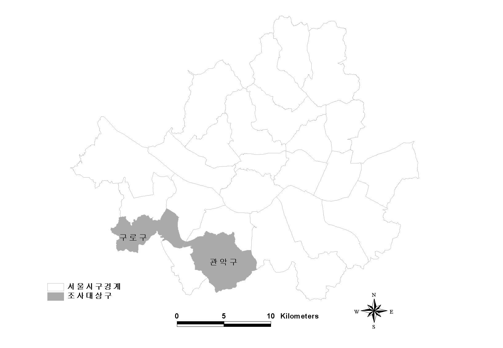서울시 조사대상 구 공간분포 위치