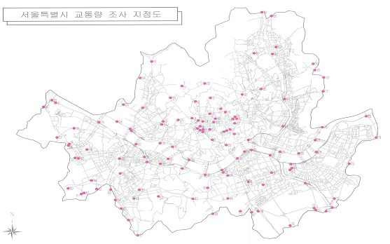 Hourly traffic monitoring sites in Seoul