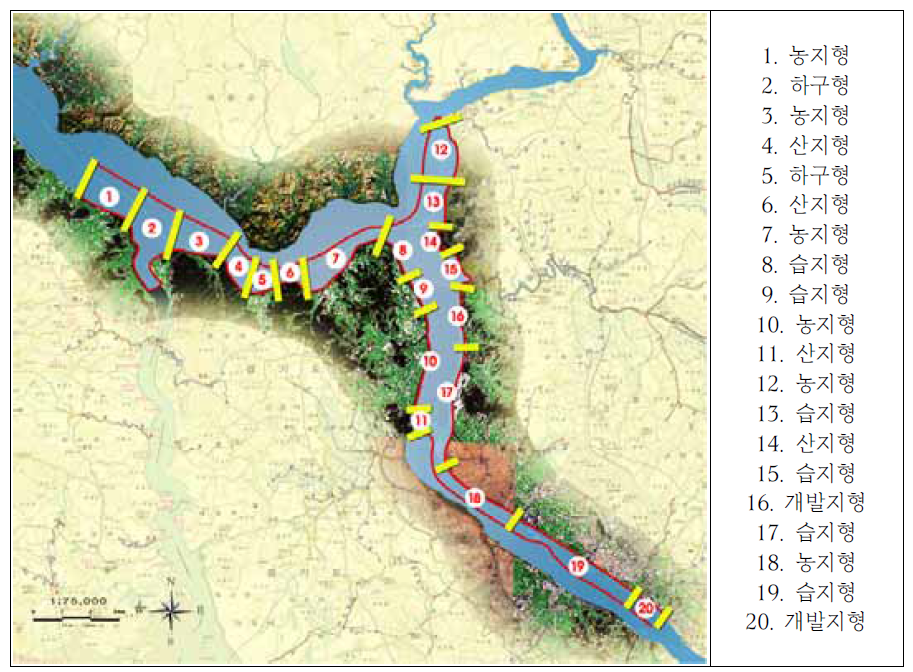 한강하구습지보호지역의 Reach 구분