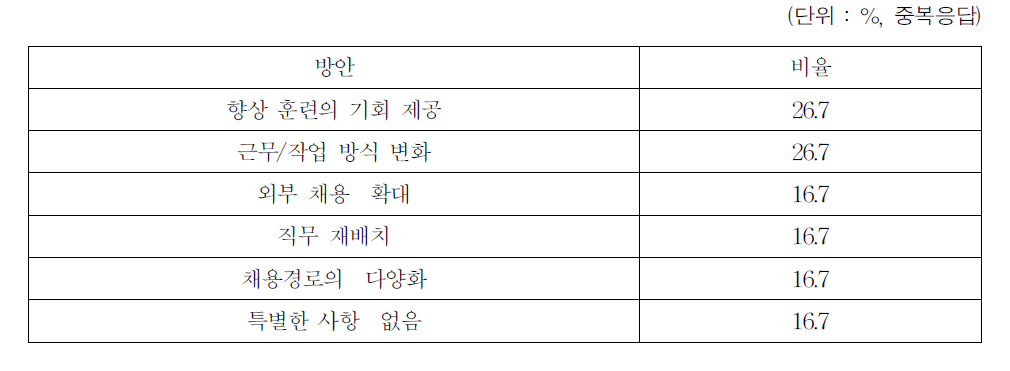 재직인력의 역량 부족을 해결하기 위해 시행한 방안