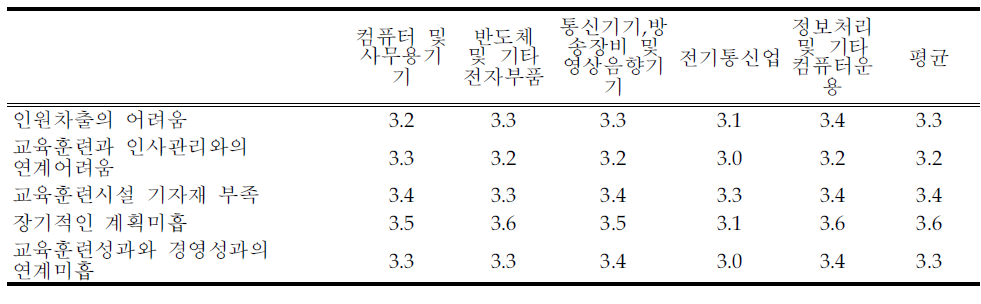 인력개발 추진시 애로점