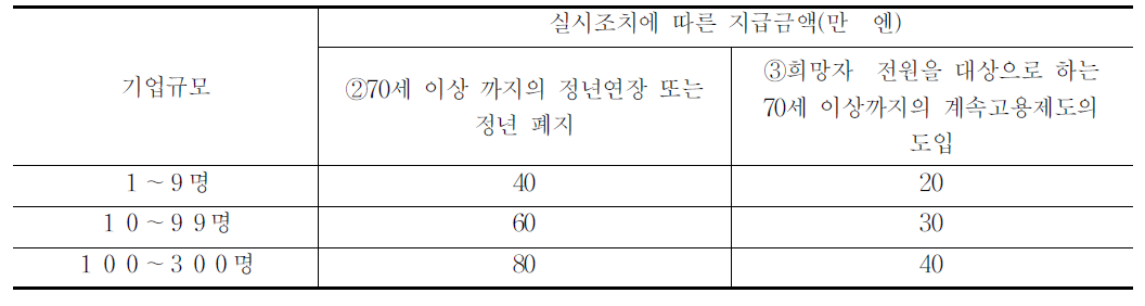 정년을 65세 이상 70세 미만으로 정하고 있는 사업주에 대한 조성금