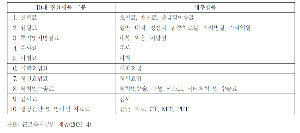 진료항목 구분