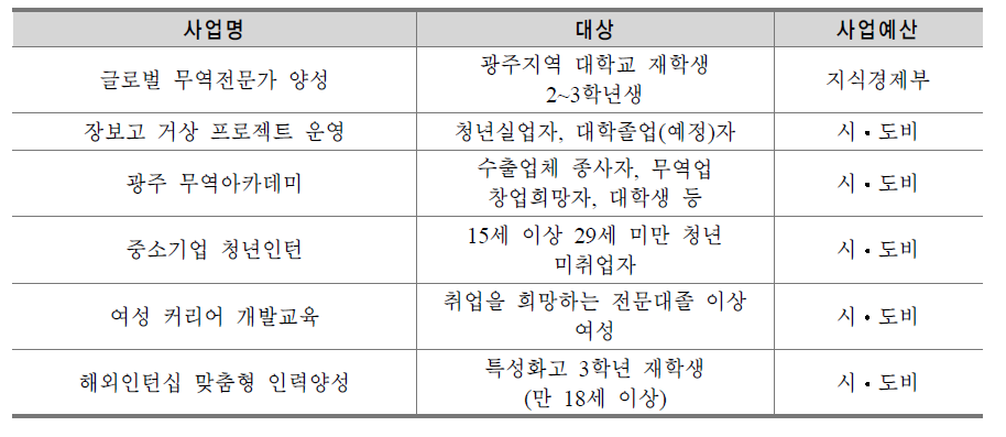 광주광역시 사업 중 유사사업