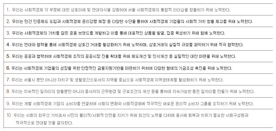 서울시 사회적경제 공동 실천 선언