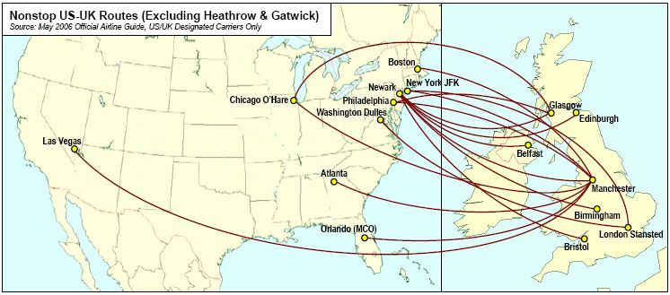 미-영간 항공 노선 변화(2006년 5월)