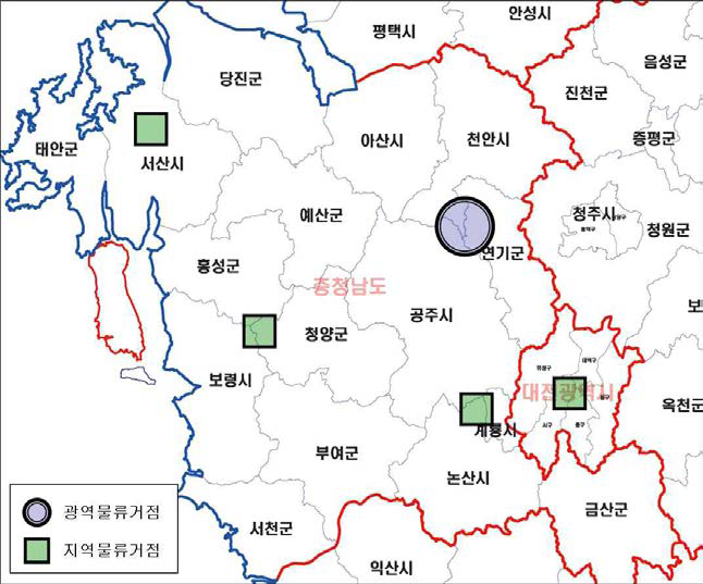 중부권(대전․충남) 물류거점 배치개념도