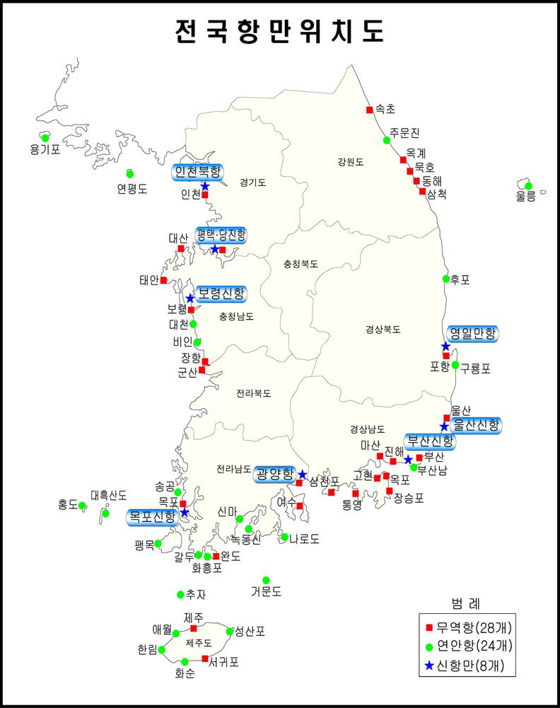 전국 항만 위치도