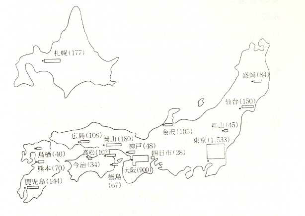 일본의 일반물류터미널 분포도(버스수 기준)