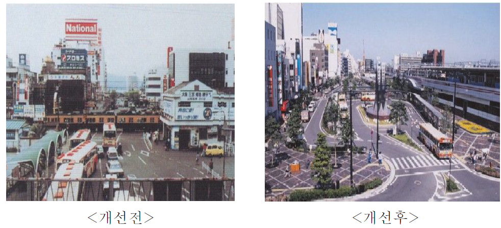 아카시시 역 광장 개선사업 시행전후 비교