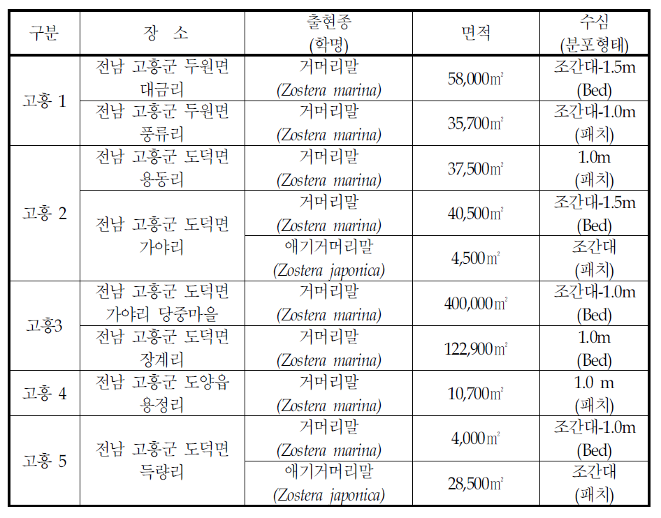 득량만의 잘피 출현종 및 면적