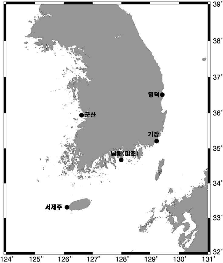 국립수산과학원 실시간 수온 관측 정점.