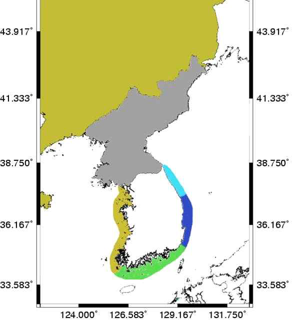 우리나라 연안의 구획.
