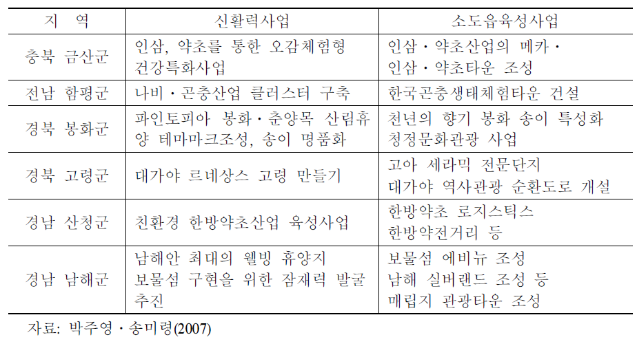 신활력사업과 소도읍육성사업 간 사업내용 비교