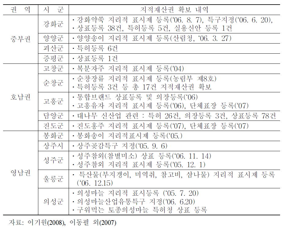 신활력지역의 지적재산권 확보 실태