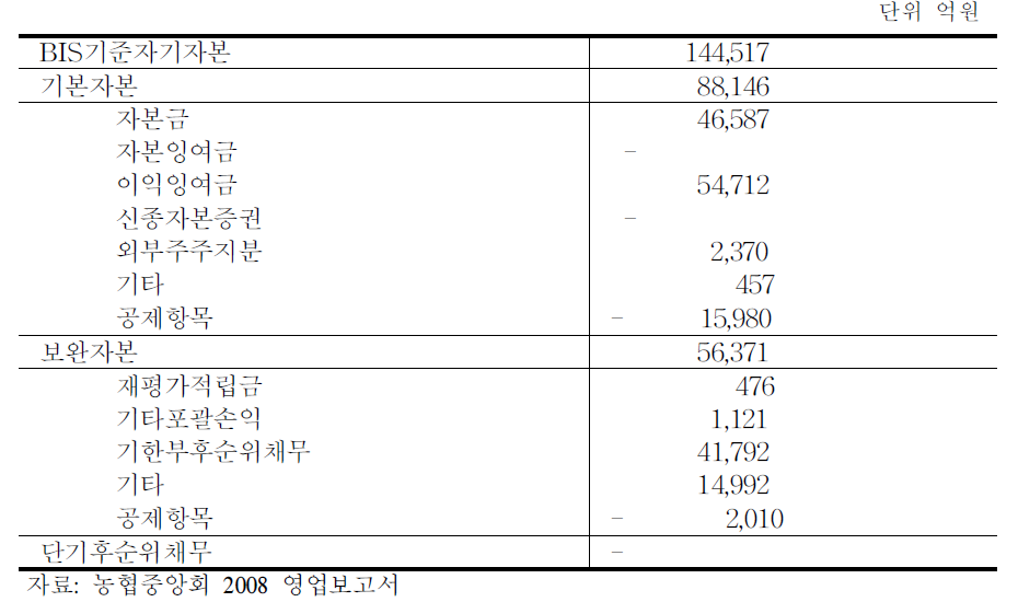 기준 자기자본(2008년말)