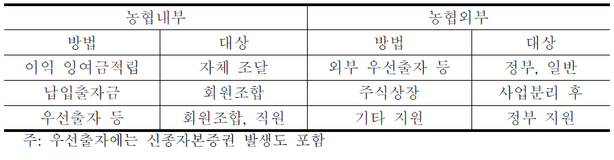 기본자기자본 조달방안의 구분