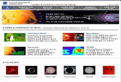 한국 천문연구원의 우주환경예보 화면