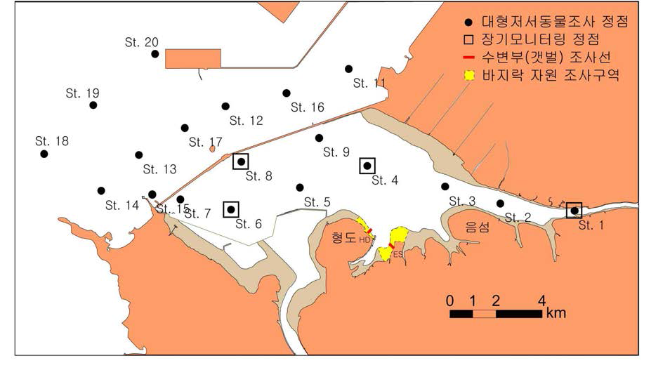 시화호 및 주변해역의 저서생태 조사 정점도