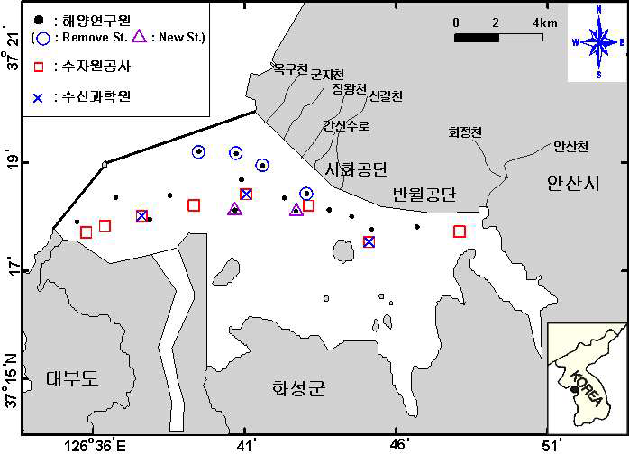 한국해양연구원의 수정된 수질 조사정점