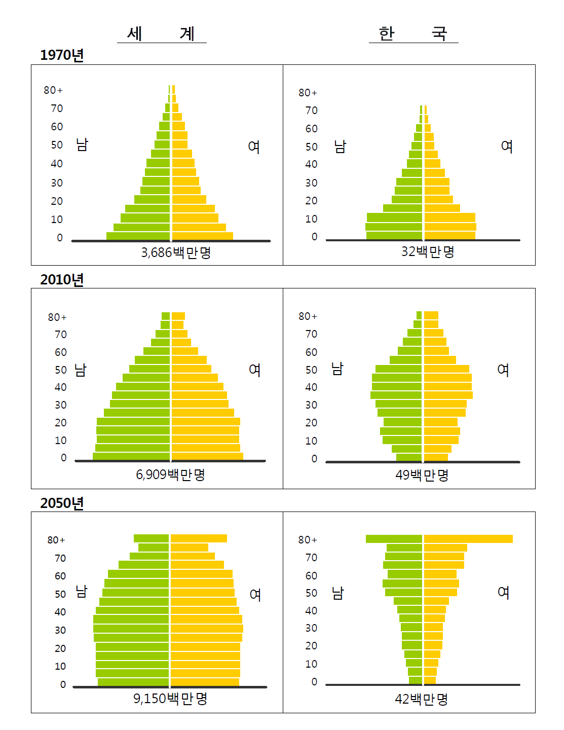 세계 및 한국 인구 피라미드