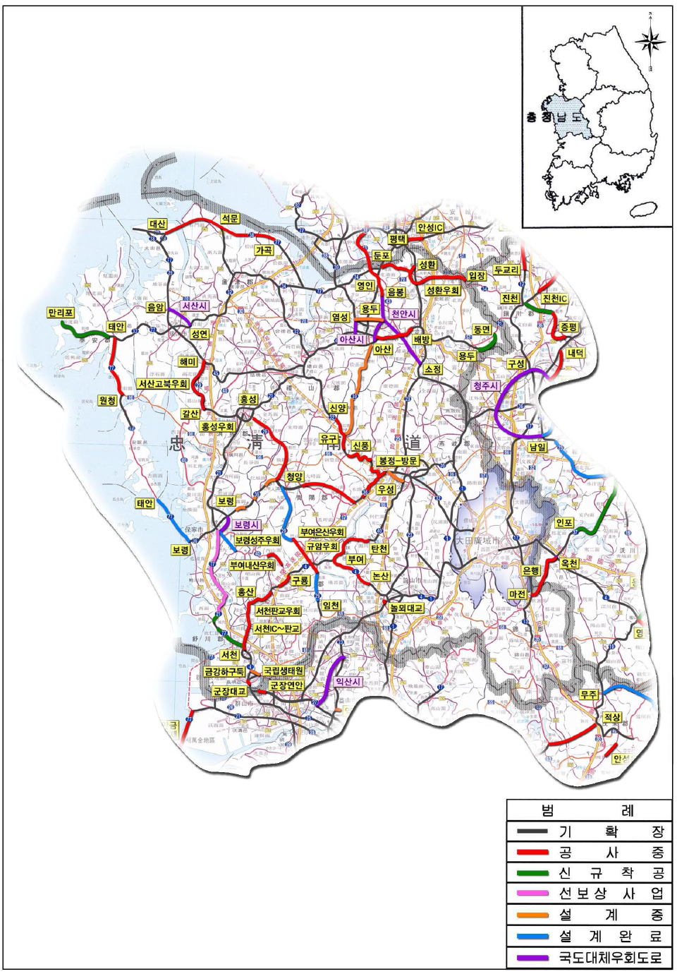 충청남도 신설도로계획 노선도