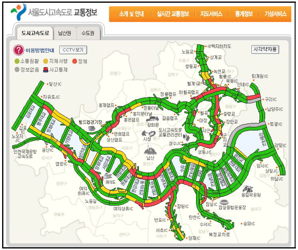 지자체 ITS 홈페이지 교통정보 제공도