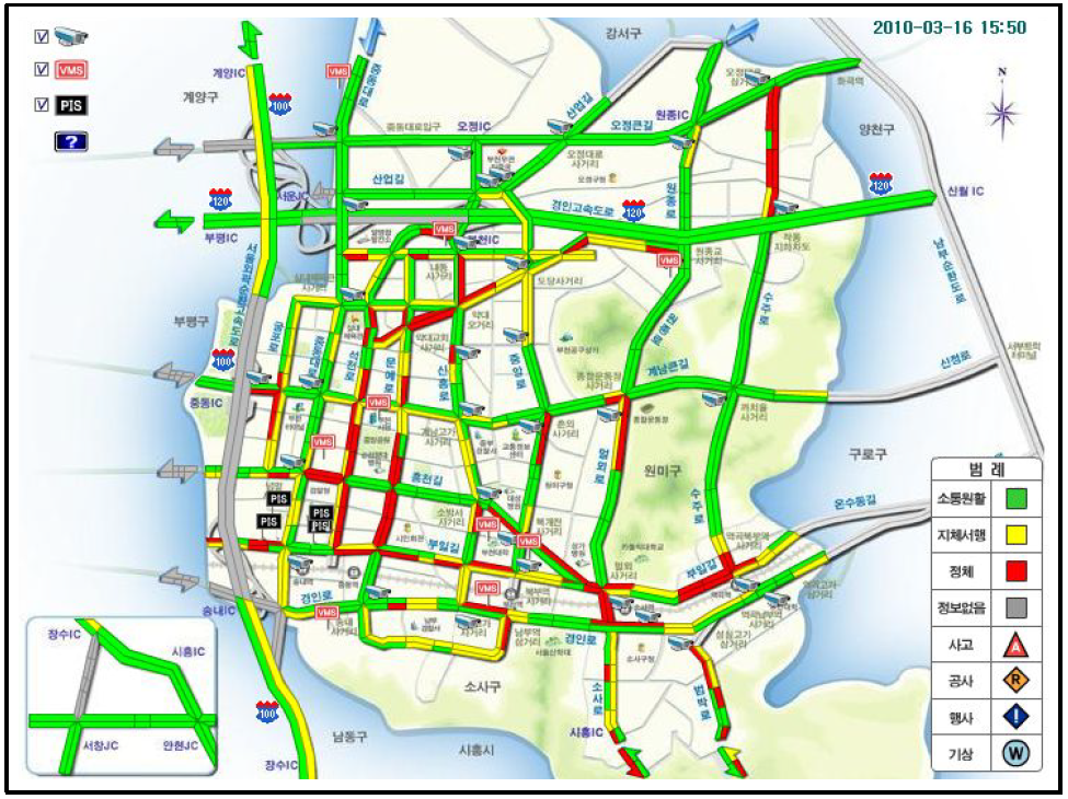 지자체 ITS 홈페이지 교통정보 제공도(예시: 부천시 교통정보센터)