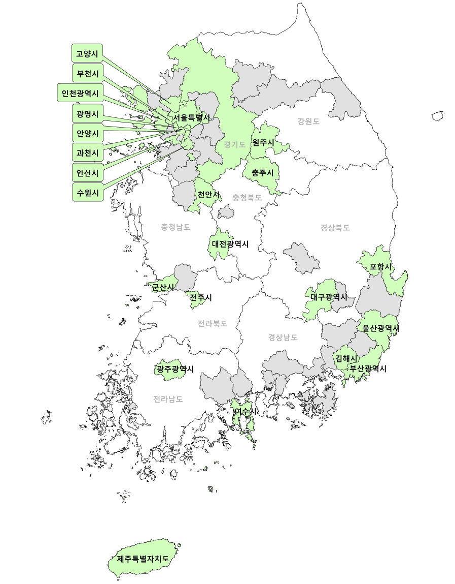 기본교통정보제공서비스 제공 지자체 현황