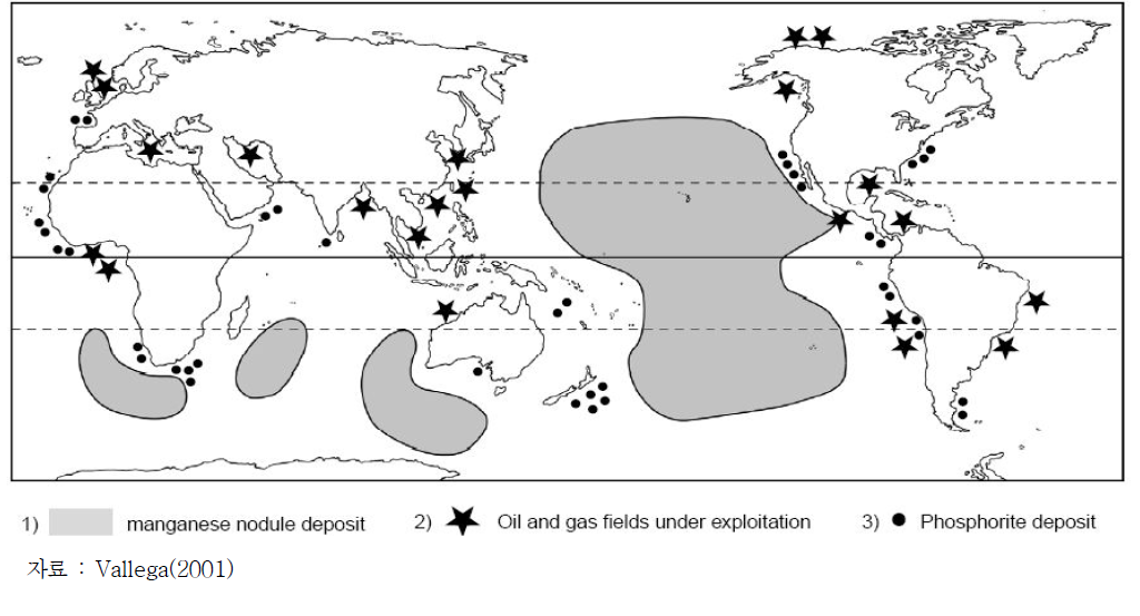 주요 해양자원의 분포도