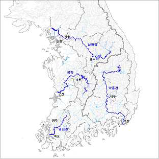 주요하천 수계와 주요도시