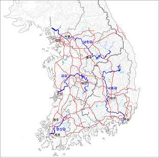 주요하천 수계와 주요 고속도로
