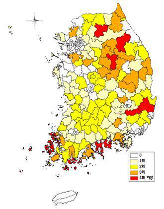 1990년대 이후 가뭄 피해지역 분포