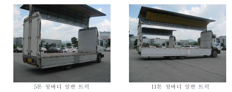 실험에 사용된 윙바디 일반트럭 (5t과 11t)