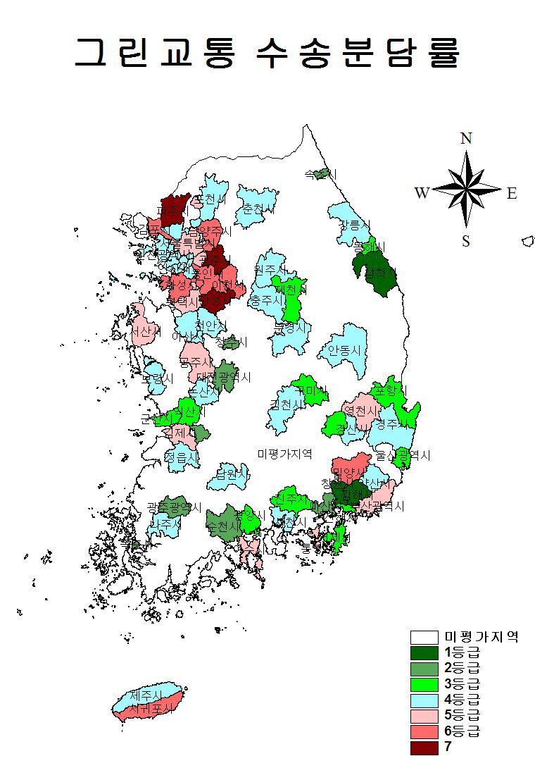 그린교통 수송분담률 등급별 분포