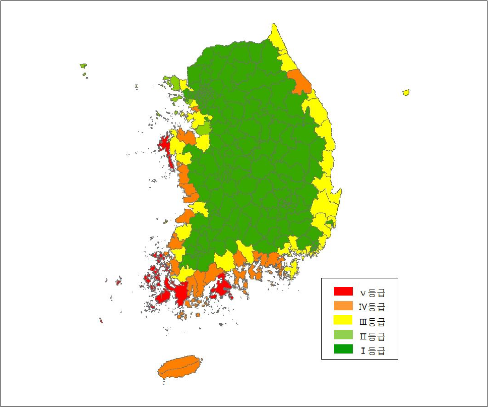 해수면상승에 대한 국토의 재해취약지역 현황