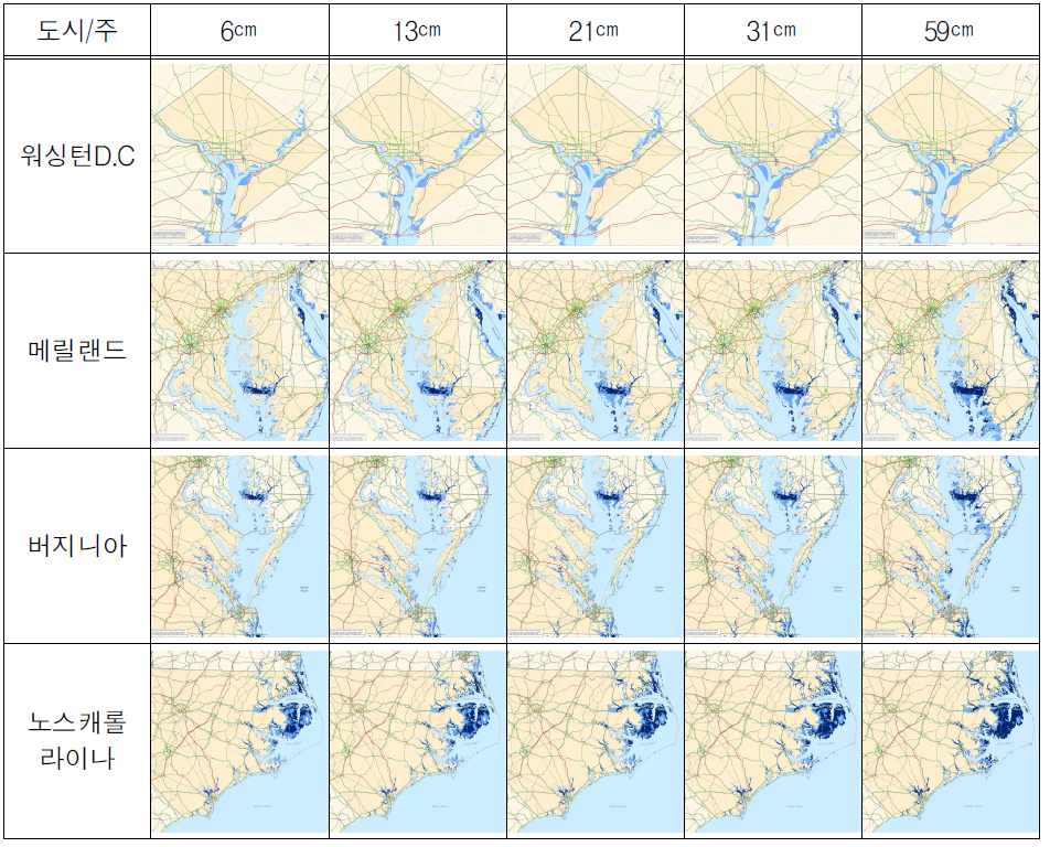 해수면상승 시나리오에 따른 교통인프라 잠재취약지역
