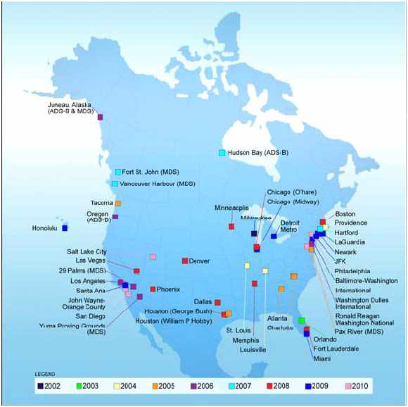 미국 주요 공항의 MLAT 도입 연도