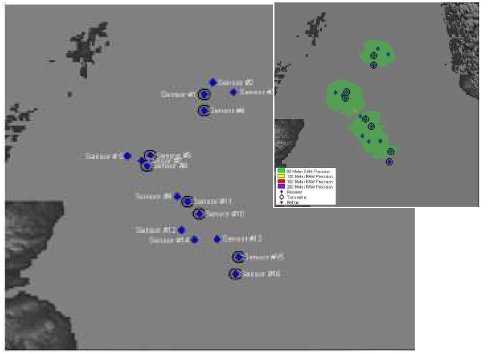 북해 지역 센서배치와 5500ft에서 센서 coverage