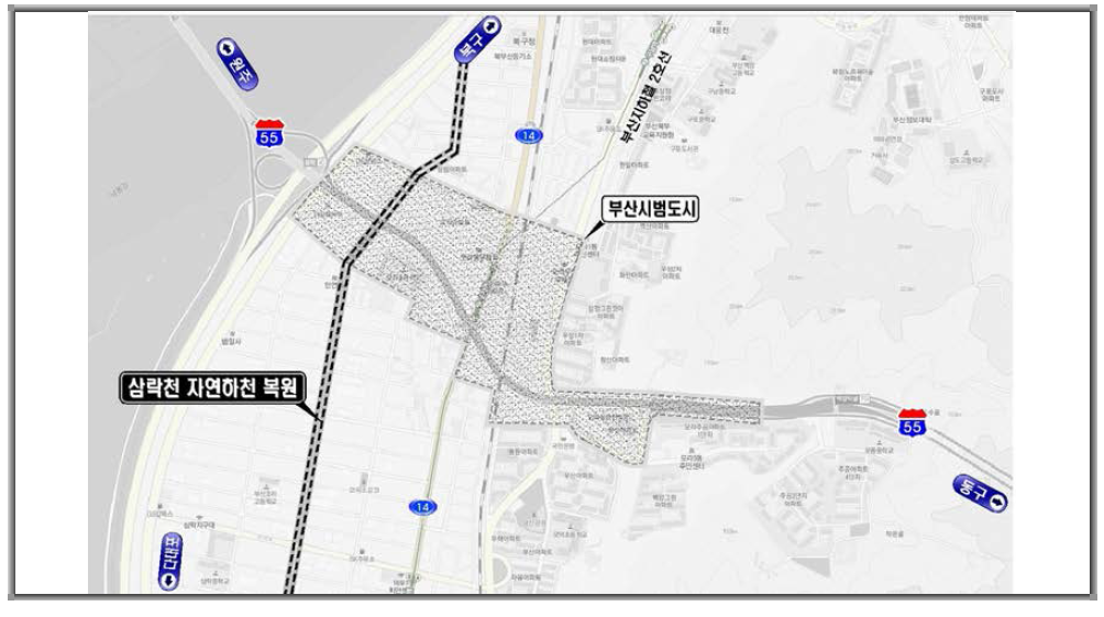 삼락천 자연하천 복원사업 위치도