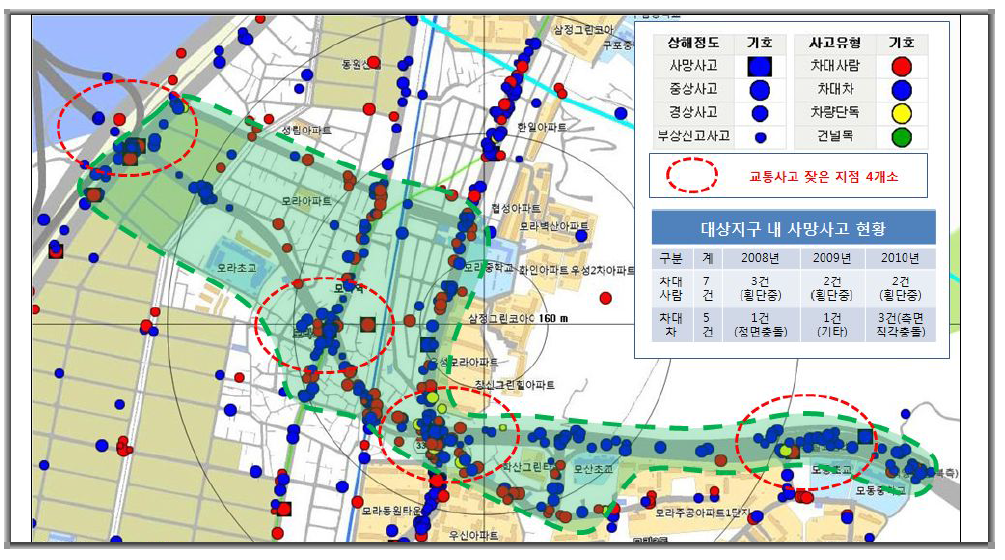 사상구 대상구역 교통사고발생 현황도