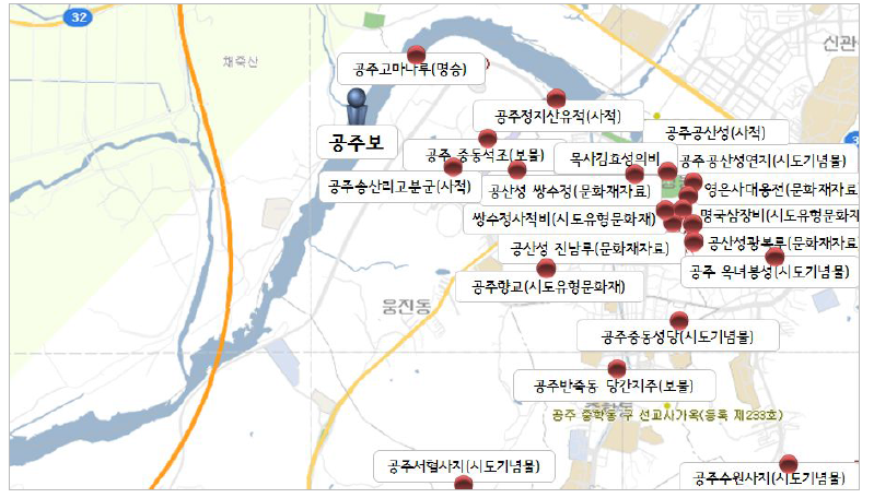 공주보 주변지역 문화재 분포