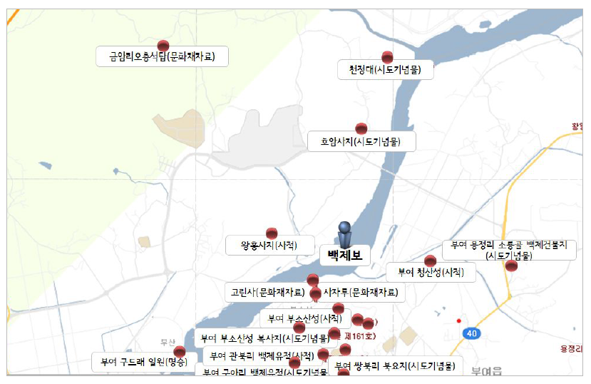 백제보 주변지역 문화재 분포