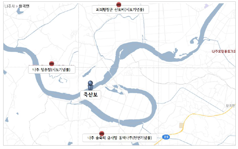 죽산보 주변지역 문화재 분포