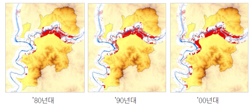 시가화건조지역 변화추이 예시(낙동강 및 금호강 일부 지역)