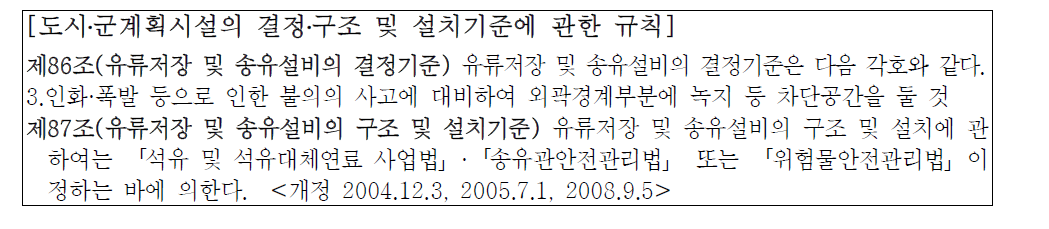 유류저장 및 송유설비 관련 방재기준 현황